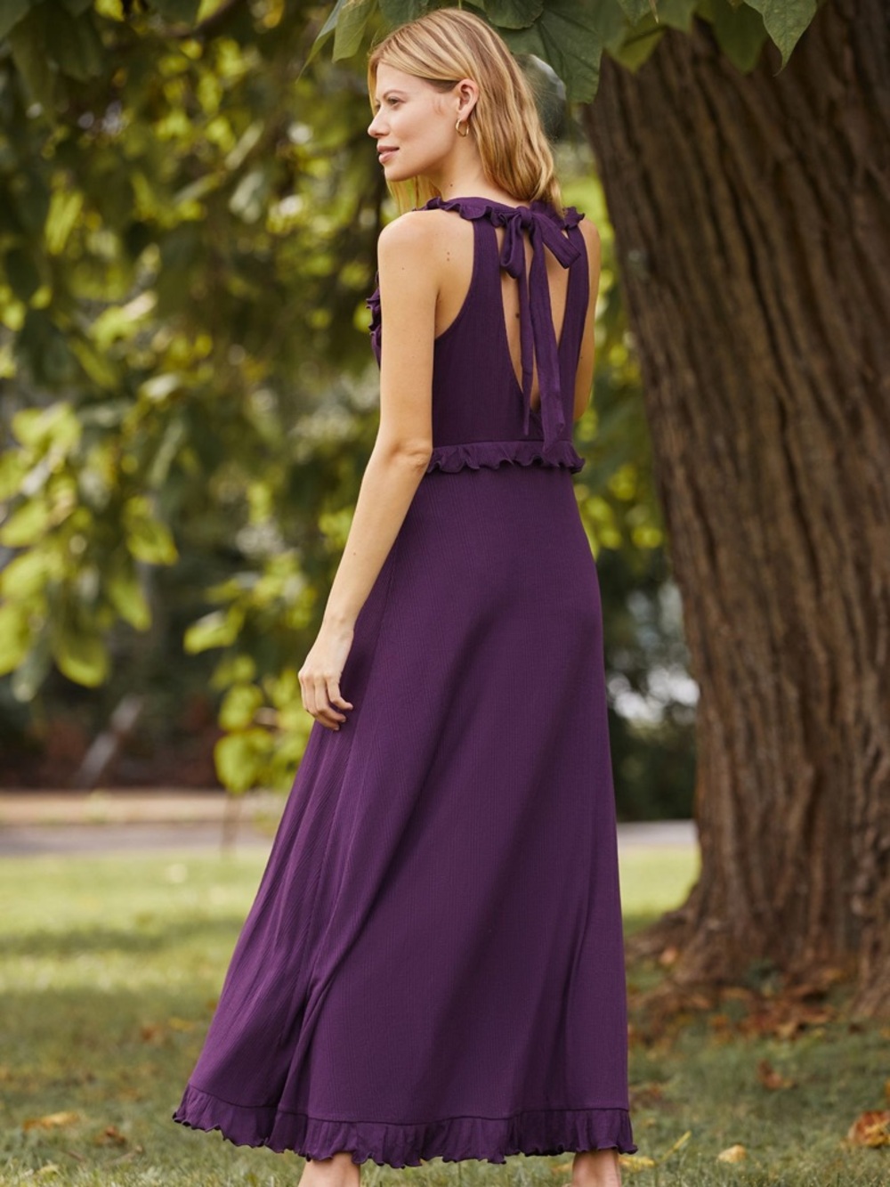 Anthropologie Deep V Ruffle Maxi Dress - Picture 2 of 4